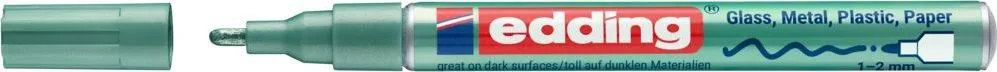 Marker cu vopsea Edding 751, verde metalic, varf rotund, 1-2 mm, rezistent la apa