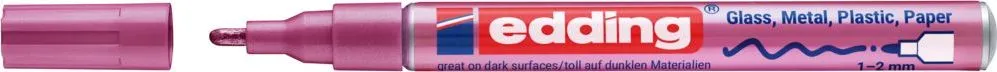 Marker cu vopsea Edding 751, corp aluminiu, varf rotund 1-2 mm, roz metalic