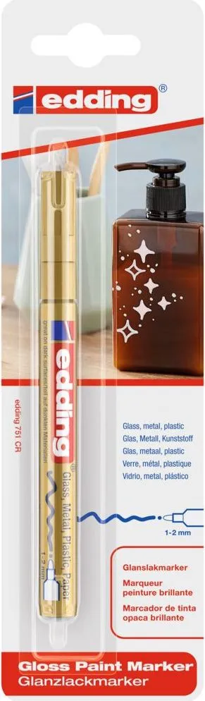 Marker cu vopsea Edding 751, varf rotund, 1-2 mm, auriu, 1 bucata/blister