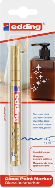 Marker cu vopsea Edding 751, varf rotund, 1-2 mm, auriu, 1 bucata/blister