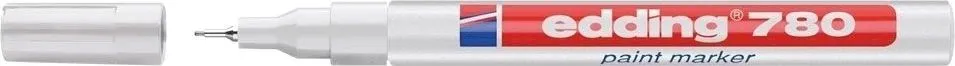 Marker permanent Edding 780, cu vopsea, corp aluminiu, varf rotund, 0.8 mm, alb