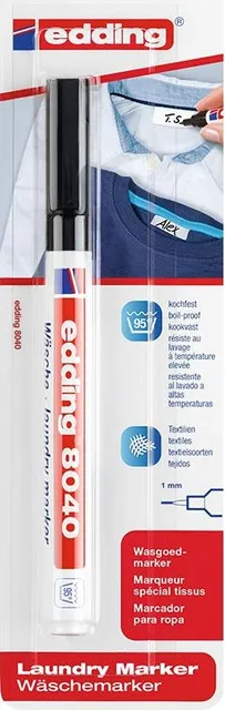 Marker Edding 8040, pentru etichetele textile, varf rotund 1 mm negru, blister