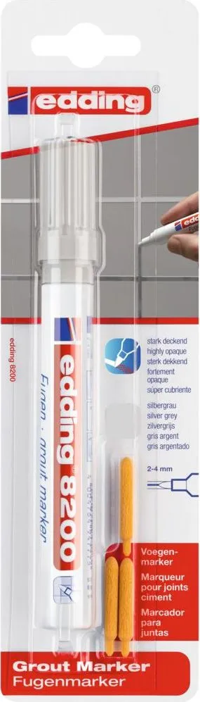 Marker Edding 8200, pentru rosturi, varf rotund 2-4 mm, argintiu, blister