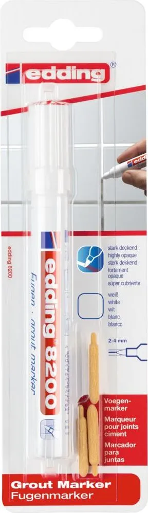 Marker Edding 8200, pentru rosturi, varf rotund 2-4 mm, alb, blister