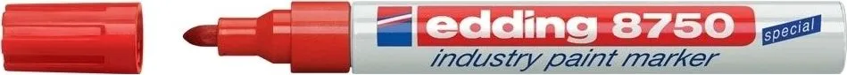 Marker permanent Edding 8750, cu vopsea, corp aluminiu, varf rotund, 2-4 mm, rosu