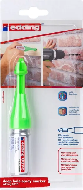 Marker spray Edding 8870 pentru marcarea gaurilor adanci, 50 mm, verde neon, 1 bucata/blister