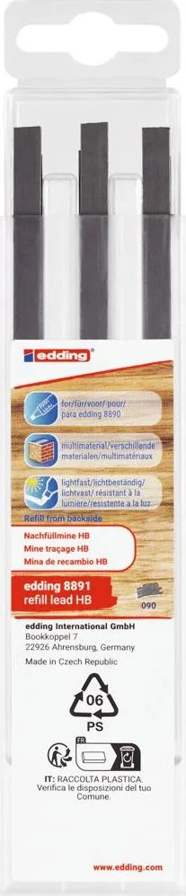 Rezerve creion edding 8891 pentru edding 8890, HB, set 6 bucati, negru