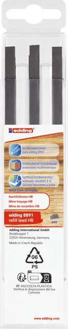 Rezerve creion edding 8891 pentru edding 8890, HB, set 6 bucati, negru