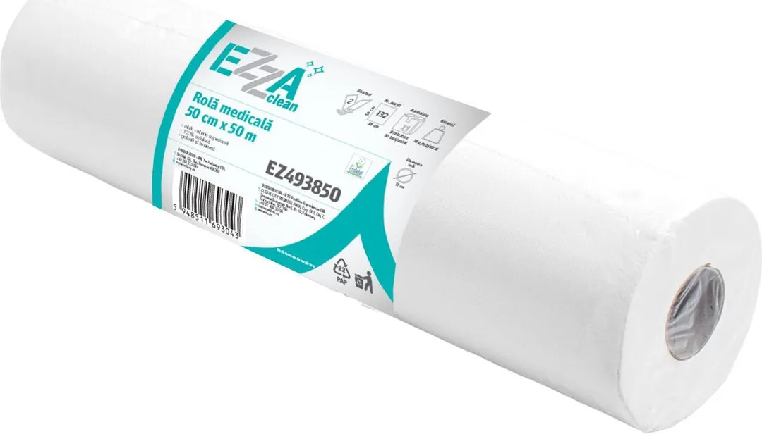 Rola medicala EZZA Clean, 2 straturi, 50 x 38 cm, 132 portii, 50 m, 9 role/bax