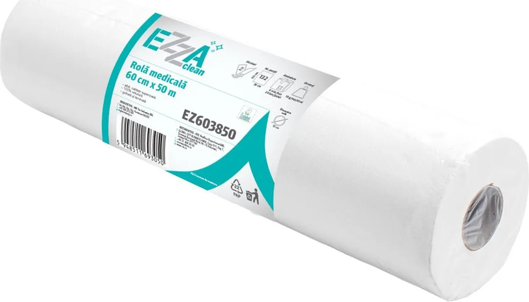 Rola medicala EZZA Clean, 2 straturi, 60 x 38 cm, 132 portii, 50 m, 9 role/bax