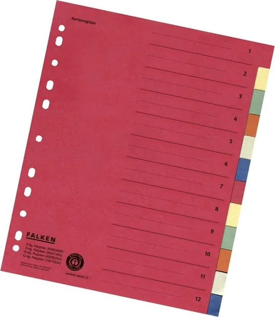 Separatoare Falken, A4, index 1-12, carton 220 g, 6 culori