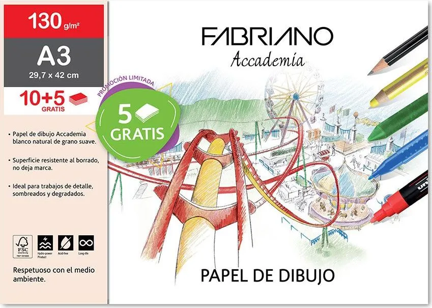 Bloc desen Fabriano Scuola, A3, 130g, 10+5 file