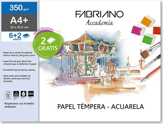 Bloc acuarela Fabriano Scuola, 24x32 cm, 350g, 6+2 file