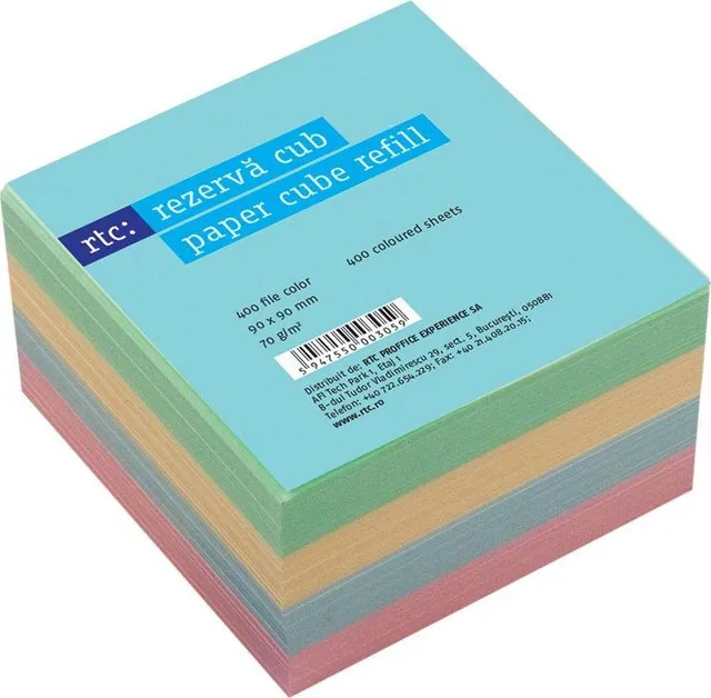 Rezerva cub hartie RTC, 400 file, 90 x 90 mm, 70 g/mp, color