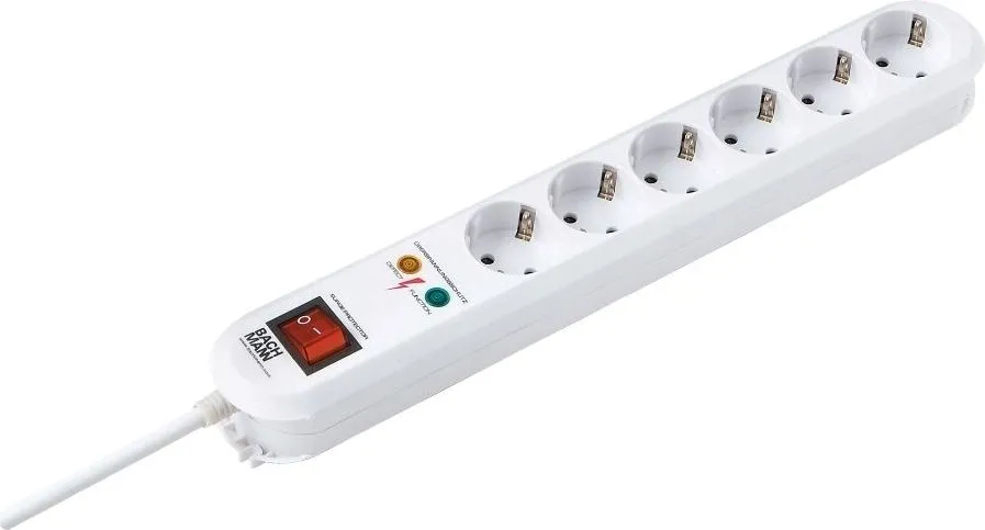 Prelungitor cu protectie la supratensiune Bachmann Smart, 6 prize, protectie copii, intrerupator, 1.5 m, alb