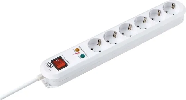 Prelungitor cu protectie la supratensiune Bachmann Smart, 6 prize, protectie copii, intrerupator, 1.5 m, alb
