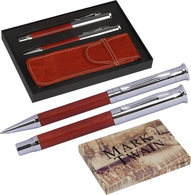 Set pix stilou si etui Mark Twain, mina albastra