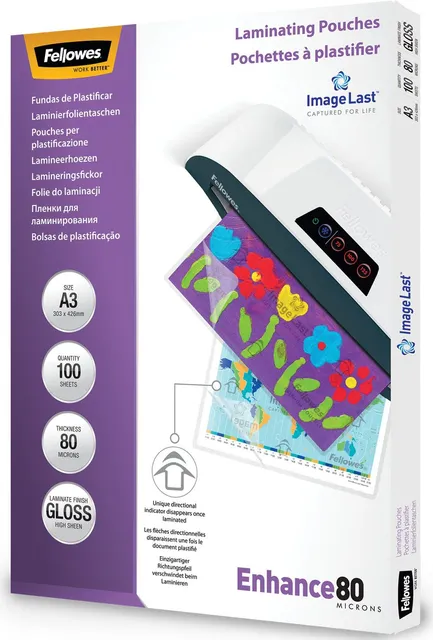 Folie laminare Fellowes, A3, 80 microni, 100 bucati/set