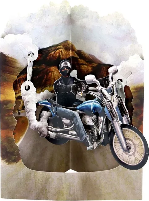 Felicitare 3D, Santoro, Design motocicleta, Pop-up, Sculptura din hartie
