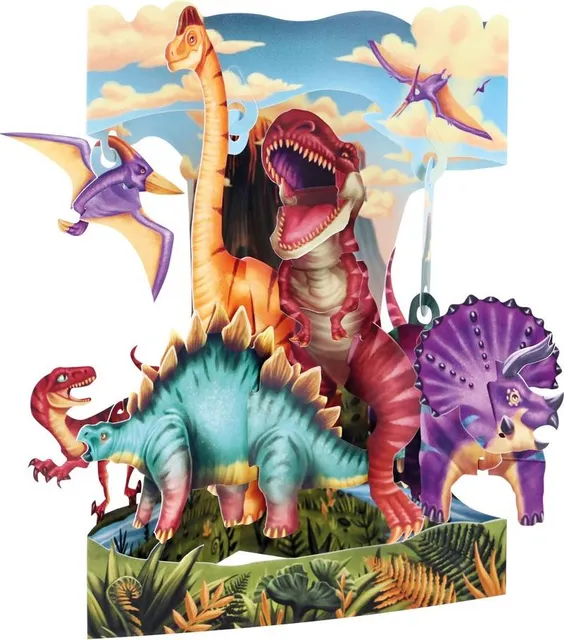 Felicitare 3D Santoro, Design Dinozauri, Pop-up, Componente Mobile