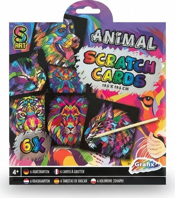 Set carduri de razuire Creative Craft, tema animale, 19x19 cm, 6 planse + instrument de razuire