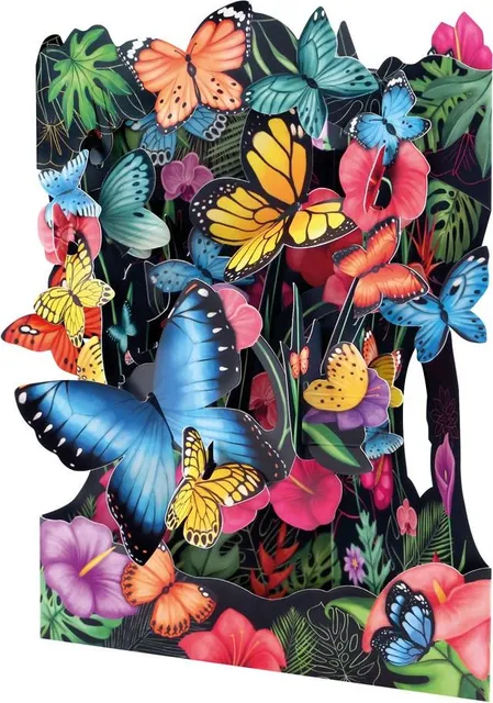Felicitare 3D, Santoro, Fluturi tropicali, Pop-up, Componente mobile