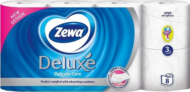 Hartie igienica Zewa Deluxe, 3 straturi, 8 role/set