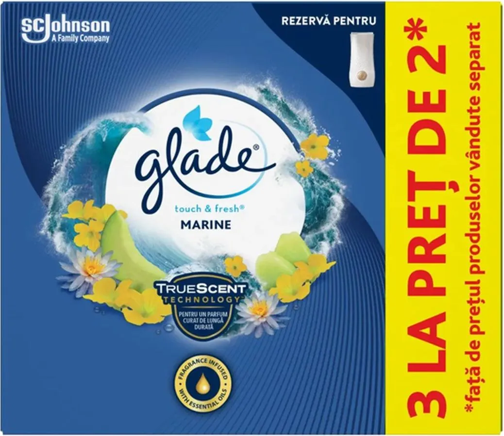 Rezerva Odorizant Glade Microspray, Parfum Marin, 3 x 10 ml, 2+1 Gratis