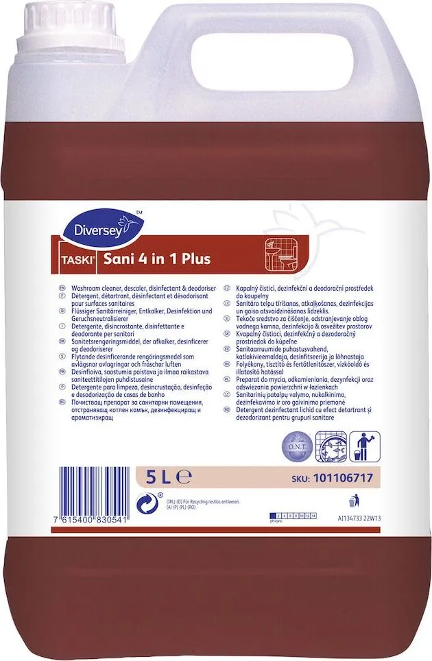 Detergent detartrant si igienizant pentru spatii sanitare Taski Sani 4 in 1 Plus, 5 l