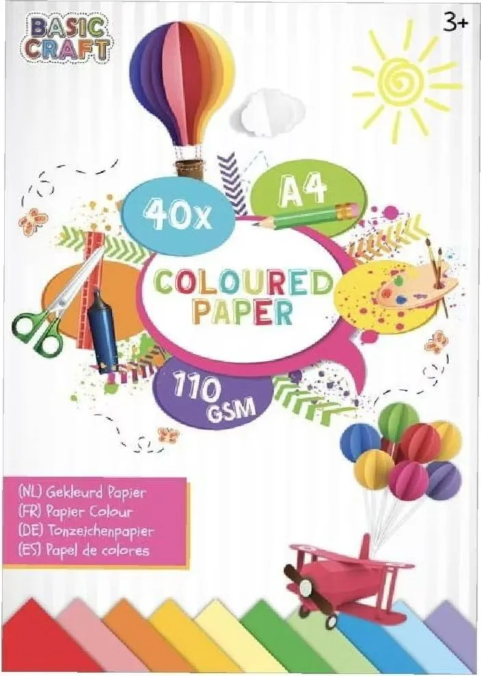 Set hartie colorata Creative Craft, 10 culori, 110 g, 40 bucati