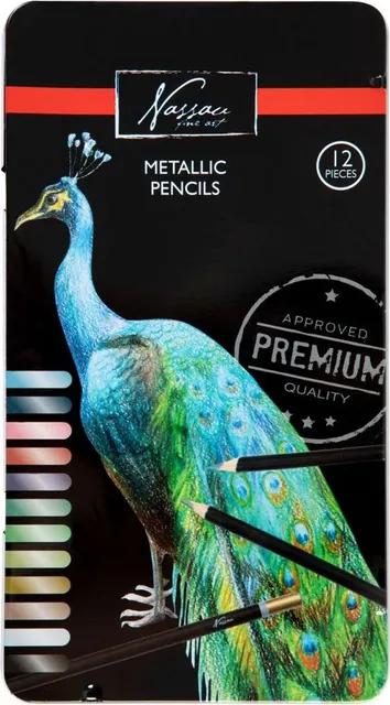 Creioane colorate, Nassau Fine Art, 12 culori metalice, in cutie metalica