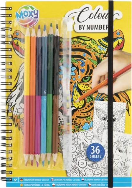 Carte de colorat pe numere Creative Craft Grafix, 36 pagini, 6 creioane duo, 5+ ani