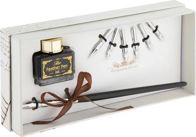 Set caligrafie, Creative Craft, 6 penite, calimara de cerneala