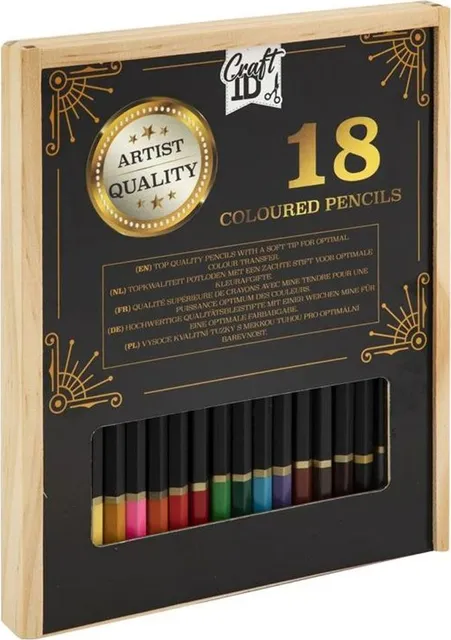 Set 18 creioane colorate Creative Craft, in cutie de lemn