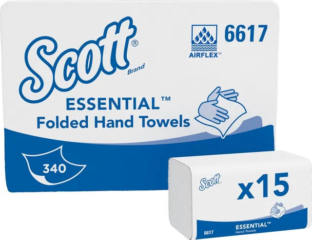 Servetele Z Kimberly-Clark Scott Essential albe, 1 strat, 21 x 20cm, 340 portii, 15 pachete/bax