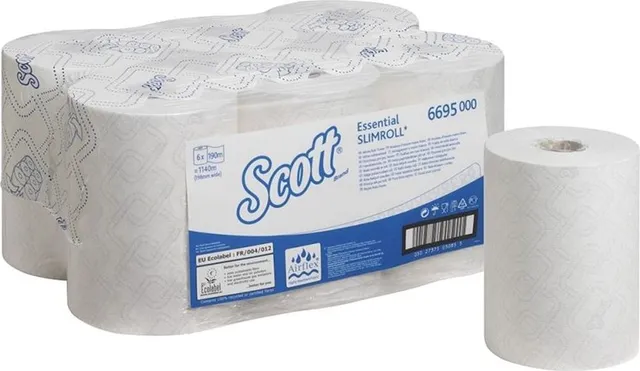 Rezerva prosoape in rola Kimberly-Clark Scott Slim, alb, 190 m/rola, 6 role/bax