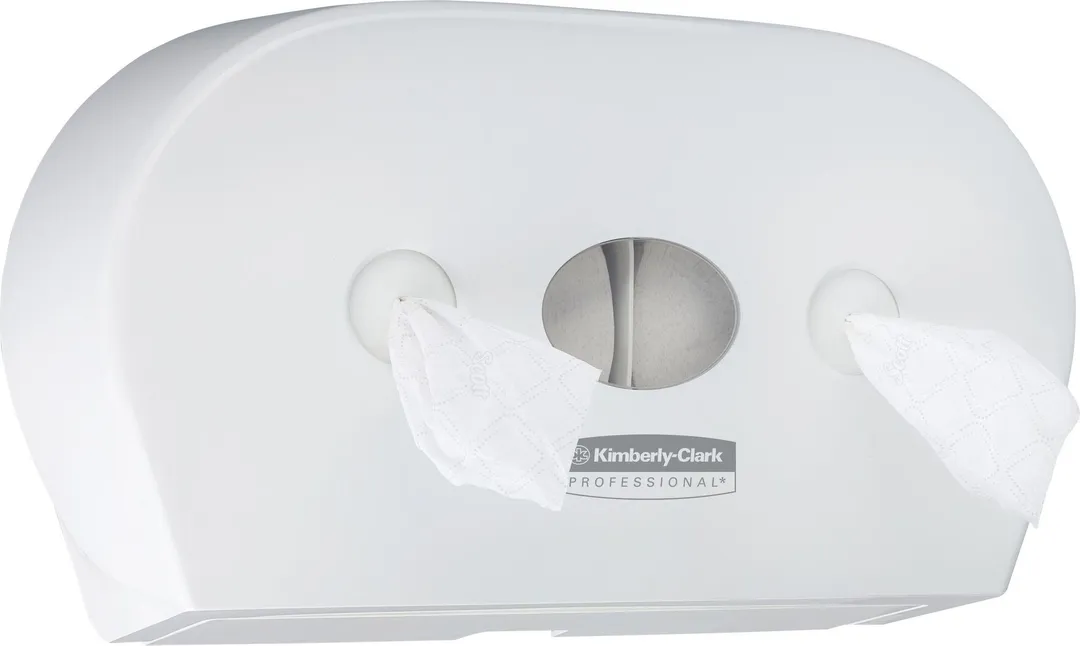 Dispenser Kimberly-Clark Mini Twin, pentru hartie igienica cu derulare centrala, alb