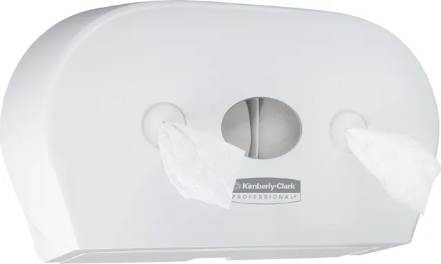 Dispenser Kimberly-Clark Mini Twin, pentru hartie igienica cu derulare centrala, alb