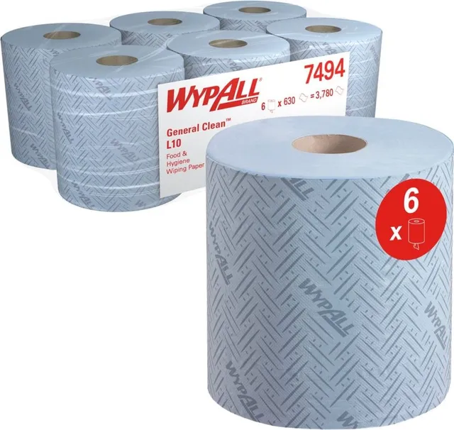 Lavete in rola Kimberly-Clark Wypall L10, alimente si igiena, 1 strat, 6 role/bax, albastre