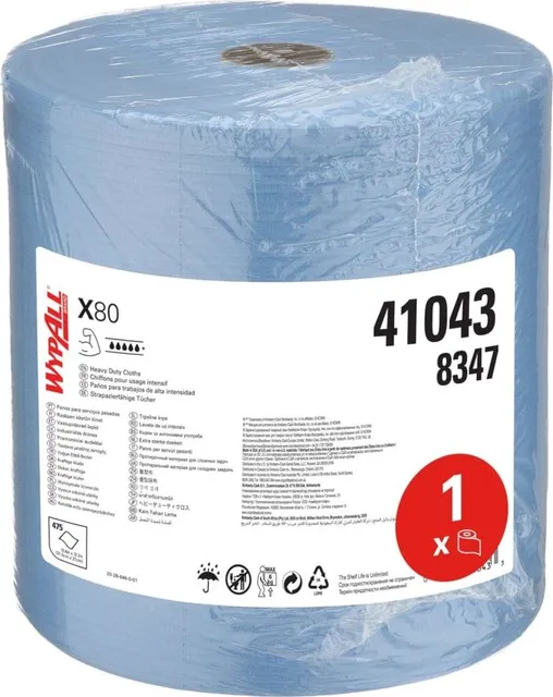 Lavete industriale, Kimberly-Clark, Wypall X80, 31x31.5 cm, albastre, 475 portii/rola