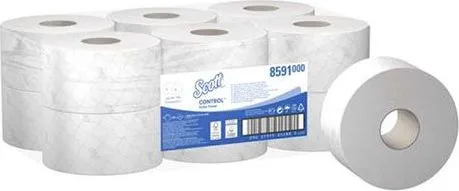 Hartie igienica Kimberly-Clark Scott Control cu derulare centrala, 2 straturi, alba, 204 m, 12 role/bax