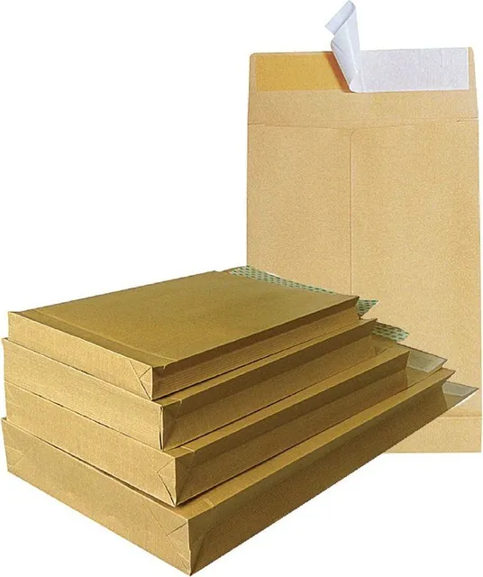 Plic cu burduf, B4, 250 x 353 x 50 mm, kraft, banda silicon, 120 g/mp, 100 bucati/cutie