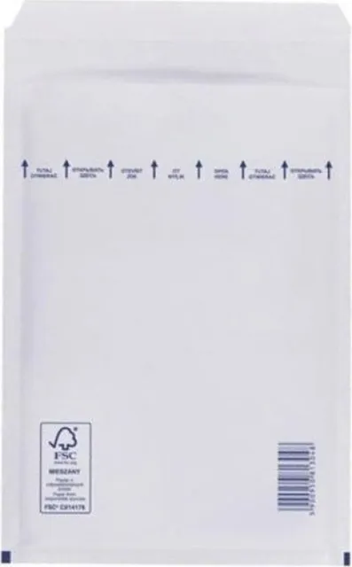 Plic cu protectie, 220 x 340 mm (interior), alb, banda silicon, 90 g/mp, 5 bucati/set