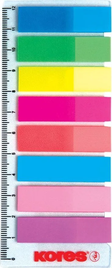 Index Kores, autoadeziv, plastic, 12 x 45 mm, 8 culori x 25 file/culoare