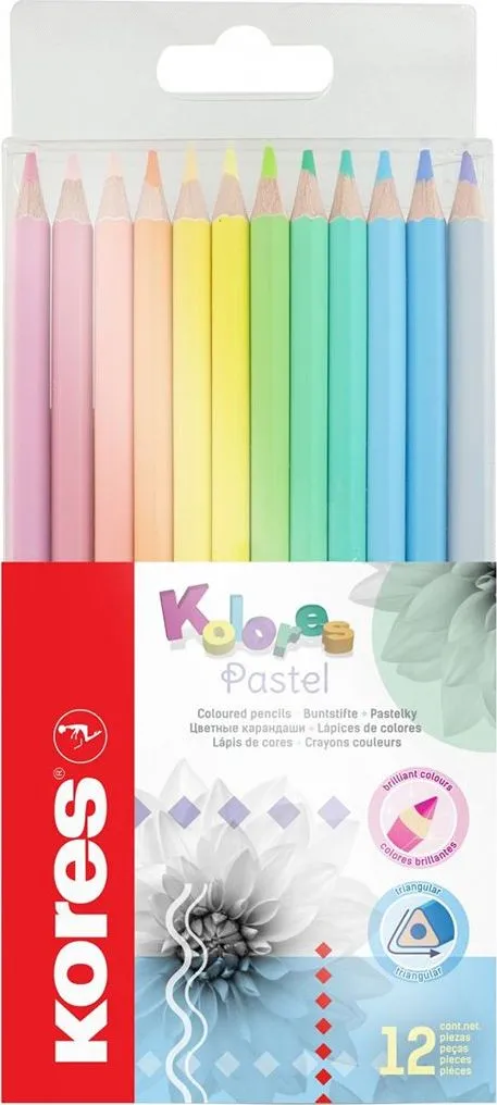 Creioane triunghiulare Kores, 12 culori/set