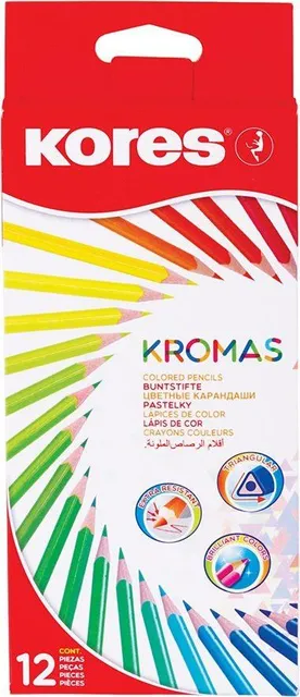 Creioane colorate Kores Kromas triunghiulare, 3 mm, 12 culori