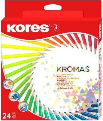 Creioane colorate Kores Kromas, triunghiulare 3 mm, 24 culori/cutie