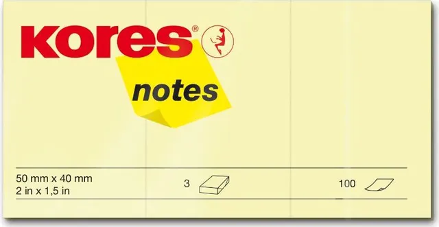 Notite adezive, Kores, 40 x 50 mm, galben, 300 file