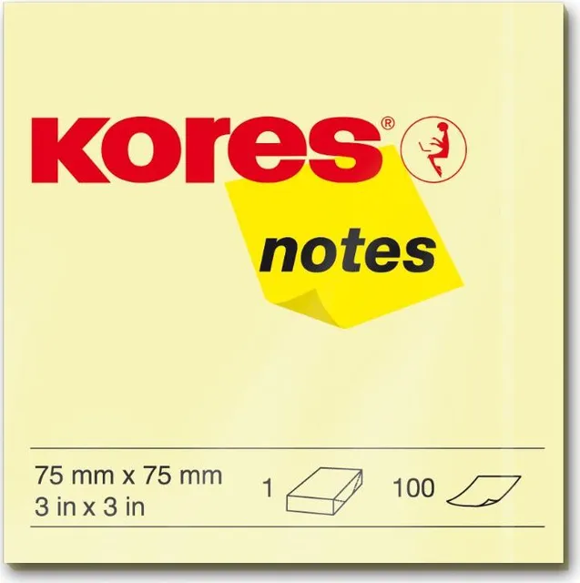 Notite adezive, Kores, 75 x 75 mm, 100 file