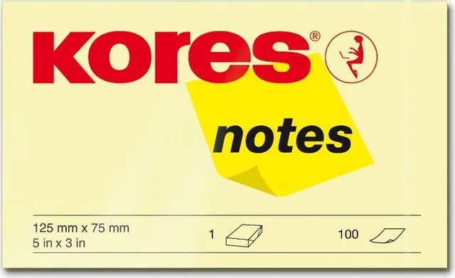 Notite adezive, Kores, 125 x 75 mm, galben, 100 file